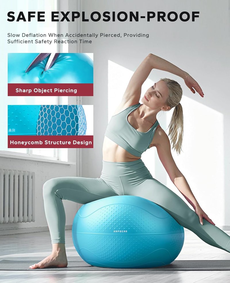 Exercise Ball - Anti-Burst Slip-Resistant Yoga/Pilates Ball for Core Training | 22''/26''/30'' Sizes, Includes Quick Pump & 3 Resistance Bands