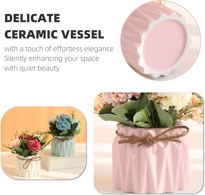 2 PCS Mini Hygrangea Artificial Flowers in Vase, Small Centerpiece Table Decorations - Fake Plant in Vase, Faux Hydrangea Flower Decor for Home, Wedding, Office and Party