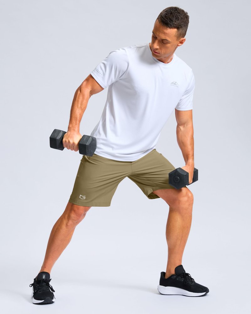 Men's Athletic Running Shorts with Zipper Pockets Quick Dry 7"/ 5"/ 9" Workout Gym Shorts for Basketball Hiking(Dusty Khaki,9XS)