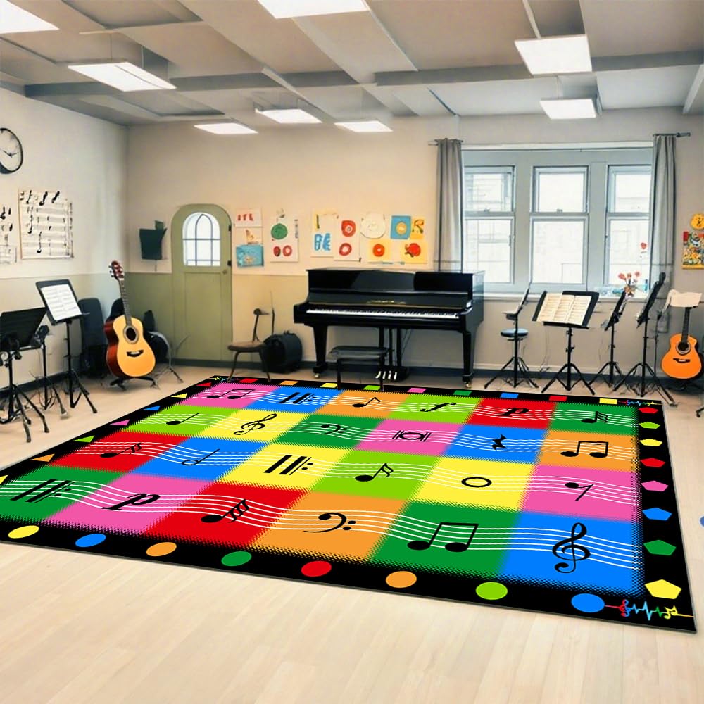MAISONRINA Classroom Rugs Elementary with Music Note, Large Classroom Rug for Preschool Nursery Daycare, Colorful Educational Kids Carpet for Kindergarten, 13'x7'7'' Seats 24