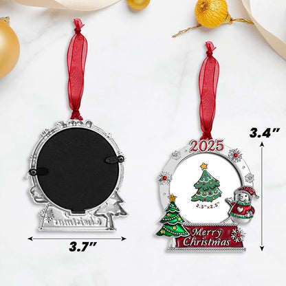 2025 Christmas Tree Ornaments Picture Frame Ornament- Made of Zinc Alloy Glitter Powder Pendant 2.5 Inch Picture Frame for Pet and Baby Holiday Keepsake Gift(Snowman,2025)