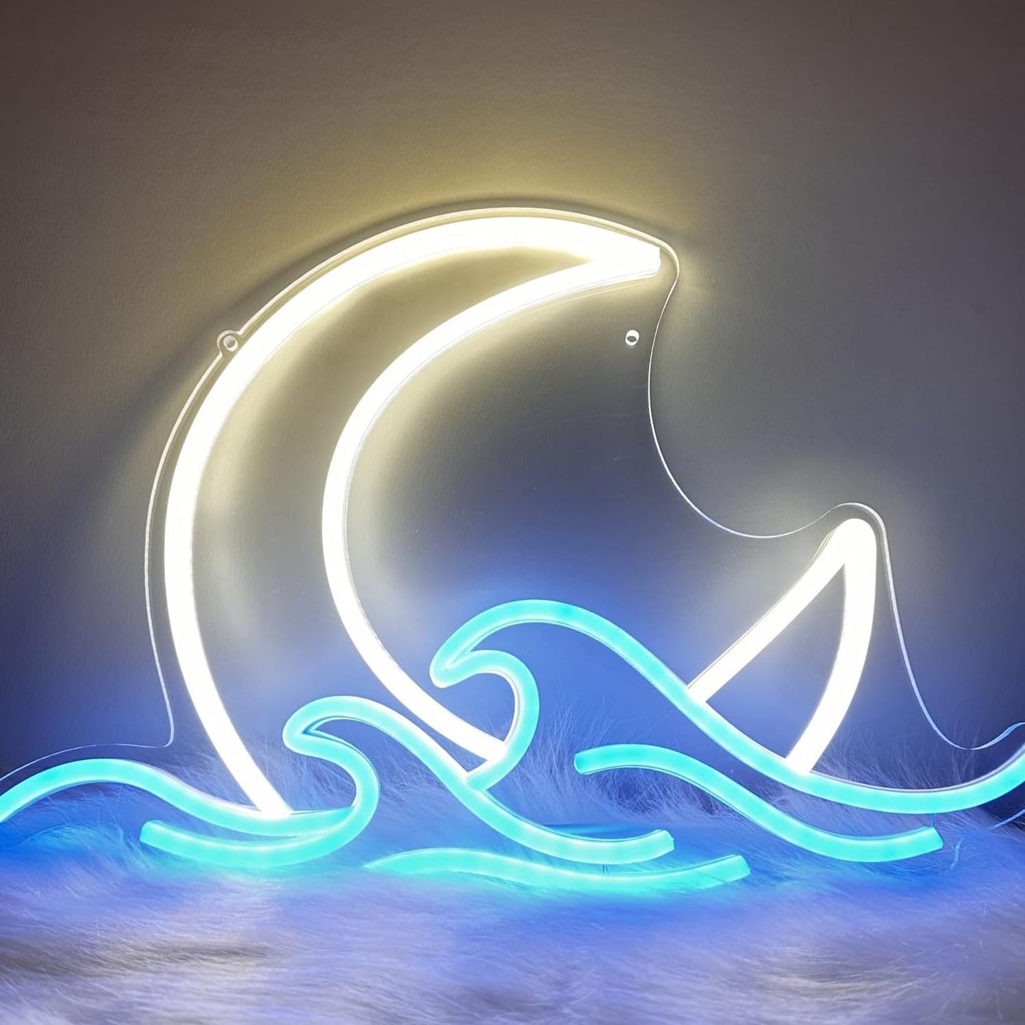 Dimmable Moon Wave Neon Sign Sun Moonrise Ocean Wave LED Wall Decor, Hanging Moon LED Sign for Christmas Party Favors