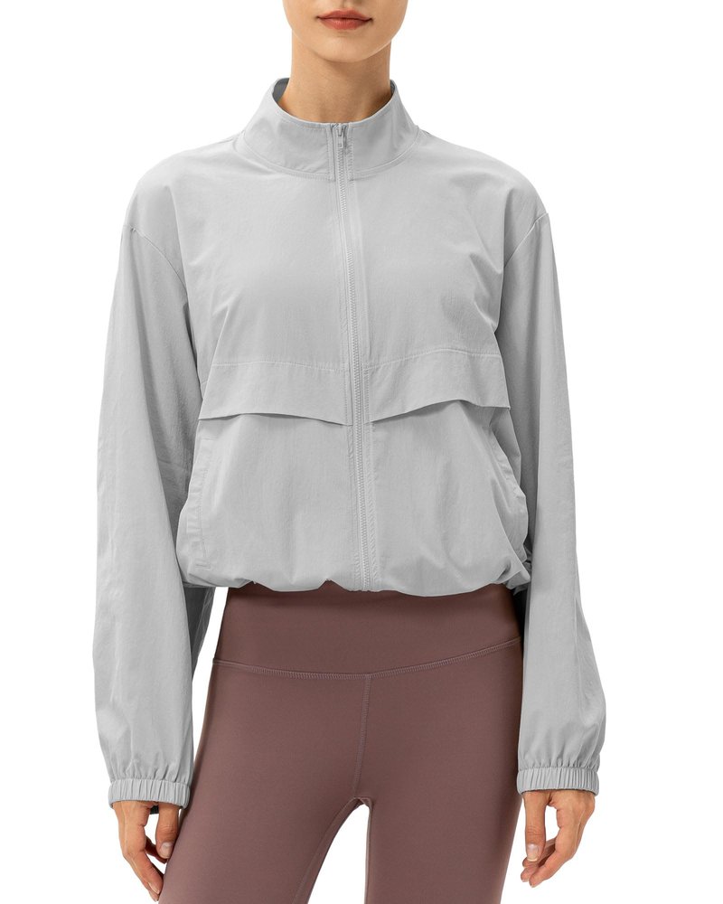 Locachy Women's Lightweight Zip Up Athletic Jacket Stand Collar Windproof Sun Protection Workout Outdoor Jacket Grey XL