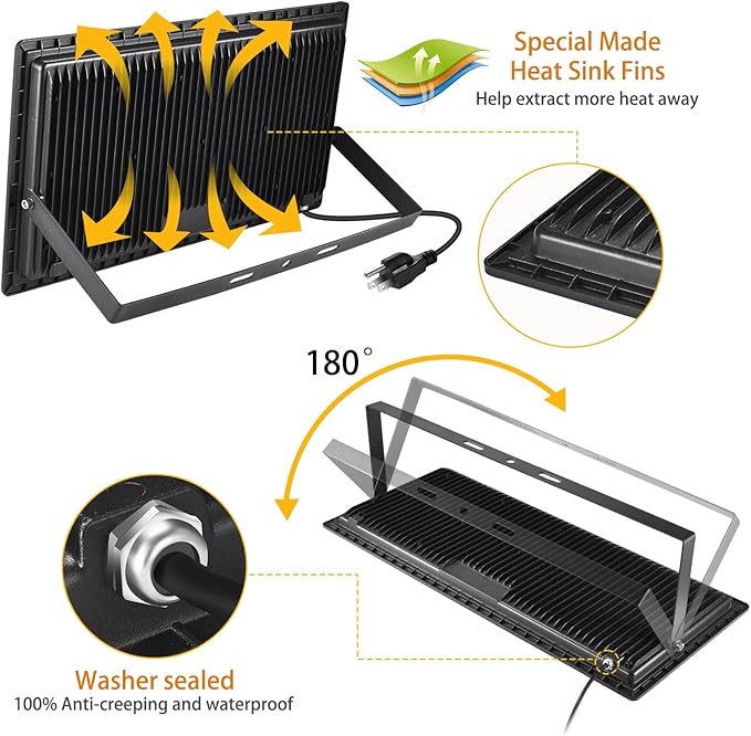 2 Pack 600W LED Flood Light Outdoor,(3060W Equivalent),67600LM 5000K Daylight White Super Bright LED Arena Light with Plug,85-277V IP66 Waterproof Commercial Lighting for Fields,Counts,Stadium