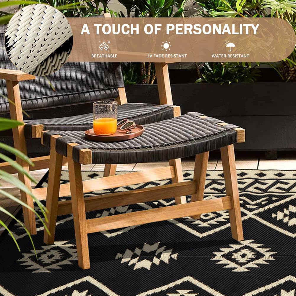 LILIOFFIC Outdoor Rugs - Outdoor Rug 8x10 Patio Rug Plastic Straw Rug Clearance Waterproof, Large Outdoor Area Rug Carpet for Outside, RV, Deck, Picnic, Beach, Camping, Black & Beige