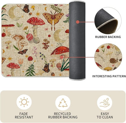 Artoid Mode Mushrooms Butterfly Spring Kitchen Mats Set of 2, Home Decor Low-Profile Kitchen Rugs for Floor - 17x29 and 17x59 Inch