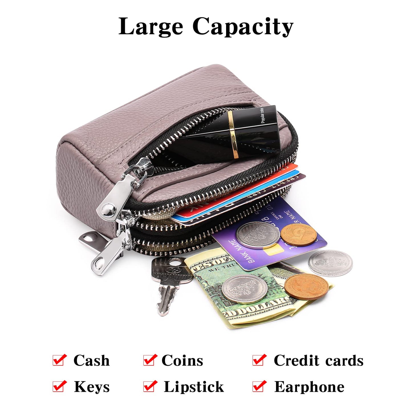 SENDEFN Coin Purse for Women Leather Wristlet Double Zip Around Small Change Pouch