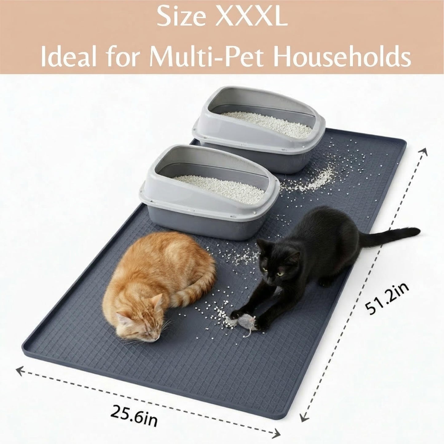 Cat Litter Mat 51" x 25.6" XL Silicone Litter Box Mat, Waterproof Non-Slip Kitty Litter Mat - Easy to Clean for Multi-Cat & Automatic Litter Boxes, Cat Mat for Litter Box with Raised Lip