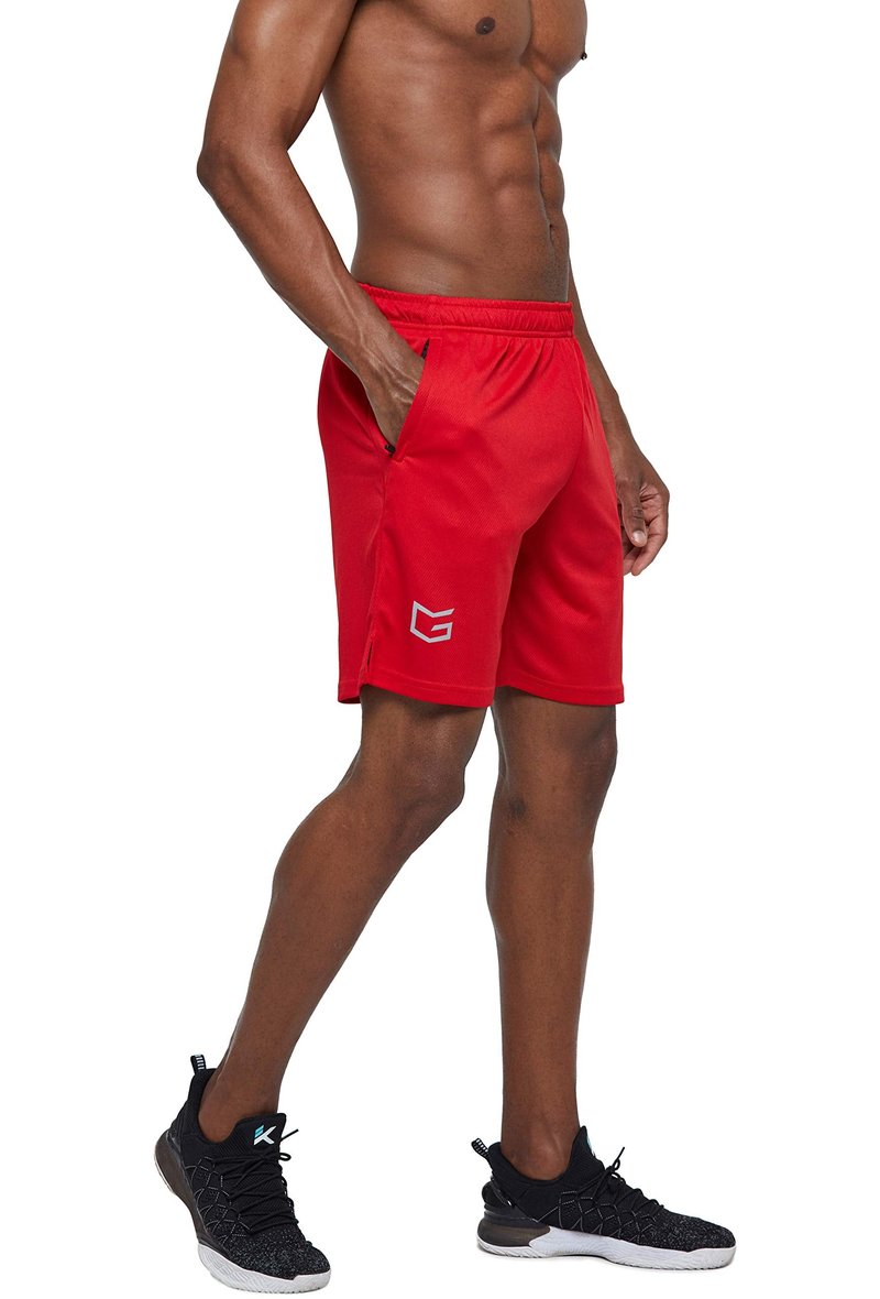 G Gradual Men's 2 Pack 7" Workout Running Shorts Quick Dry Lightweight Gym Shorts with Zip Pockets (2 Pack: Navy Blue/Red X-Large)