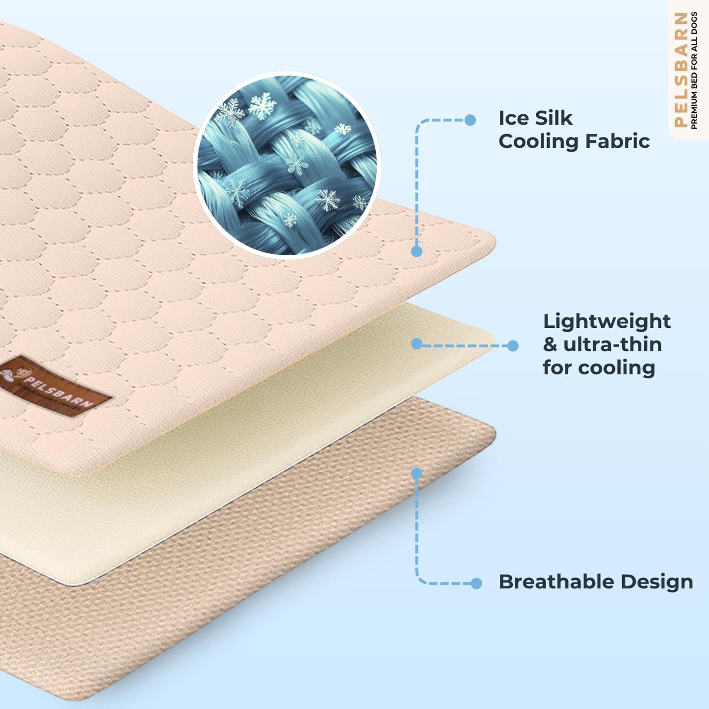 Pelsbarn Dog Cooling Mat- Ice Silk Summer Comfort, Self Cooling, Non-Slip Dog Pad, Durable & Washable, Mat for Extra Large Dogs 33 x 45, Support Shelter Dogs with Every Purchase (Beige)