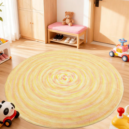 Lacomfy Kids Rug 5.2Ft Round Play Carpet for Boys Girls Bedroom Nursery, Soft Playroom Rug for Toddlers Children, Neutral Modern Abstract Mat for Dorm Bedside Living Room Indoor Decor, Yellow Gradient