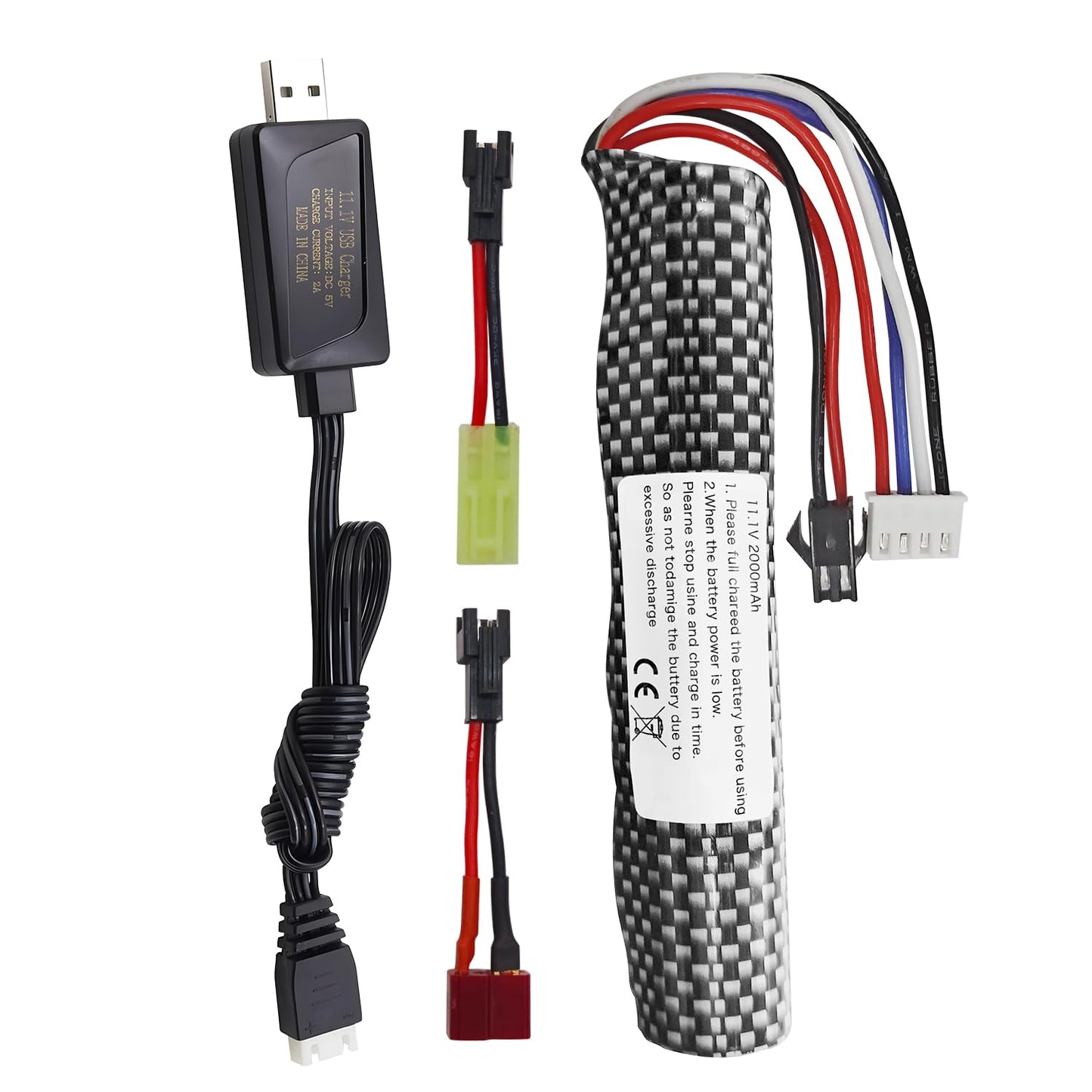 Fytoo 3S 11.1V 2000mAh Li-ion Battery SM-2P Plug Connector with USB Charging Cable for Airsoft Gel Water Ball Blaster Airsoft Gel Ball Shockwave Battery