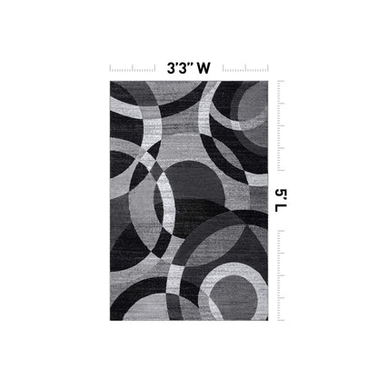 Rugshop Gray Modern Geometric Area Rug, Abstract Circles, High-Traffic, Non-Shedding, for Bedroom, Home Office and Small Living Room, 3'3" x 5'
