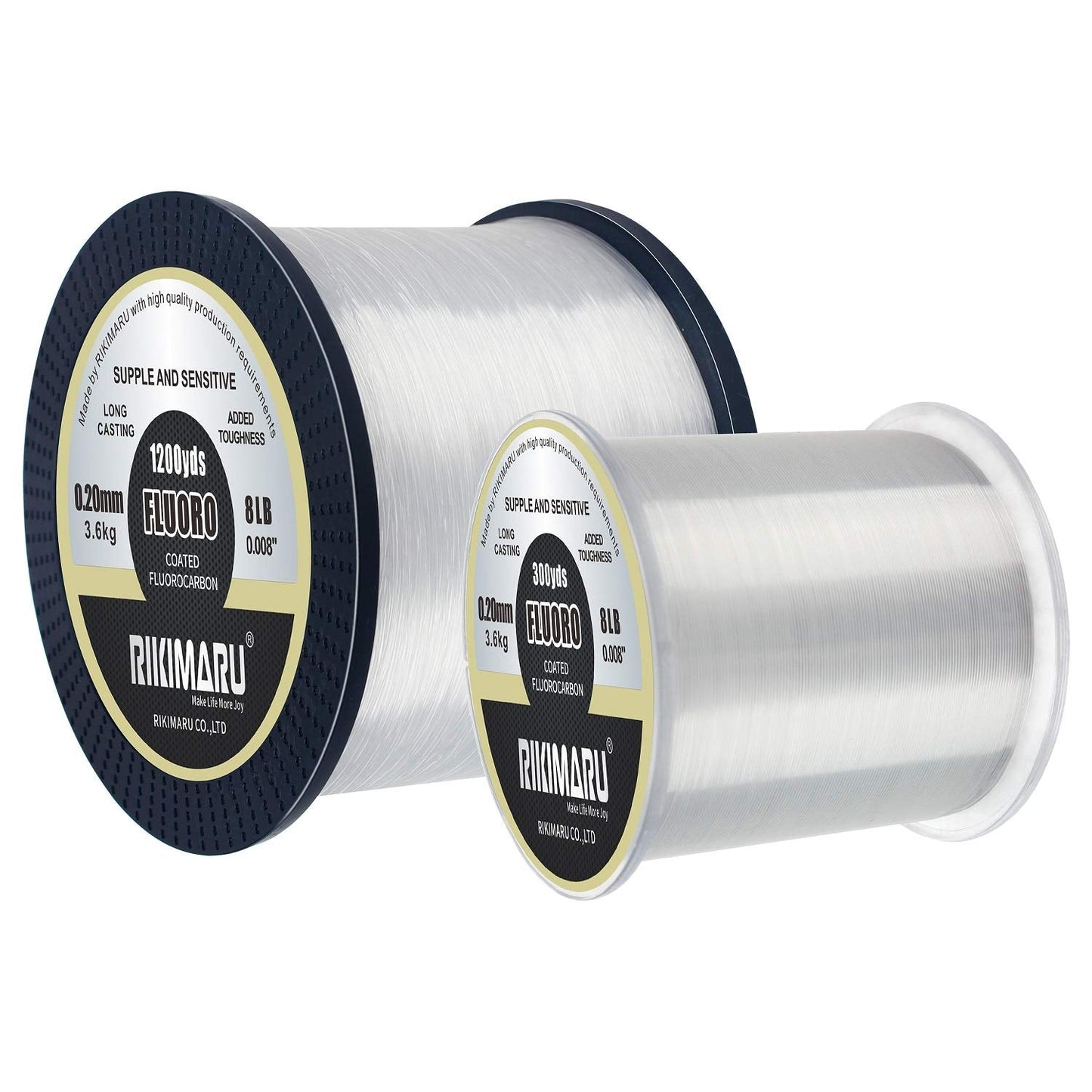 RIKIMARU Fluoro Fishing Line, 100% Fluorocarbon Coated Fishing Line (Clear, 10LB/0.28mm/300Yds)