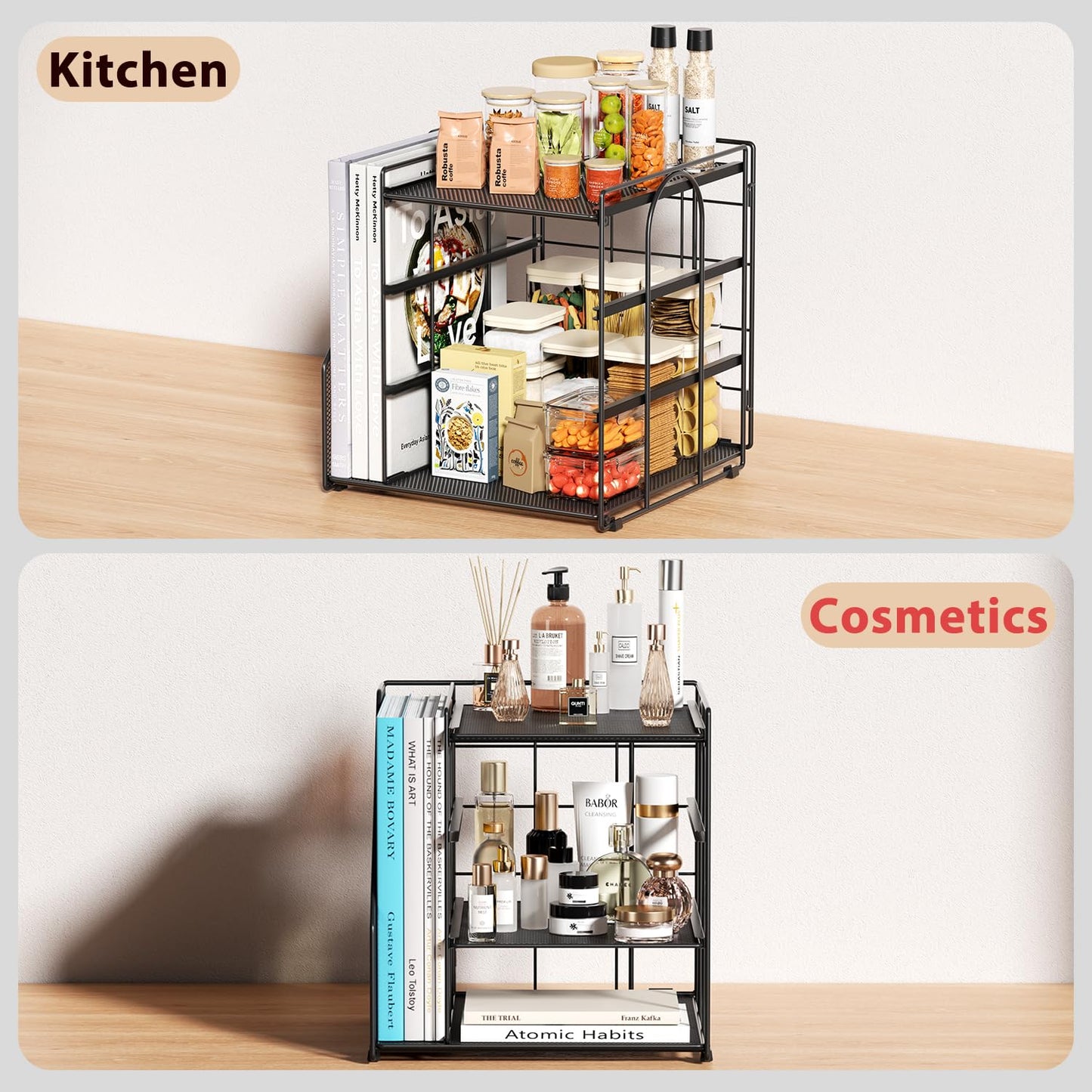 Becomrock Desk Organizer, 4-Tier Metal File Organizer for Desk with Vertical File Holder, Office Accessories and Desktop Storage for Office Supplies (Black)
