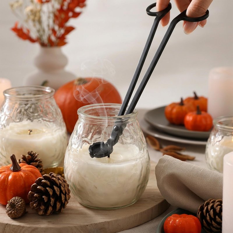 CHEFBEE Candle Wick Trimmer, Black Polished Stainless Steel Wick Clipper Cutter, Scissors, Reaches Deep Into Candles to Cut Spent Cord, Allow Cleaner Burn and Prevent Soot Buildup
