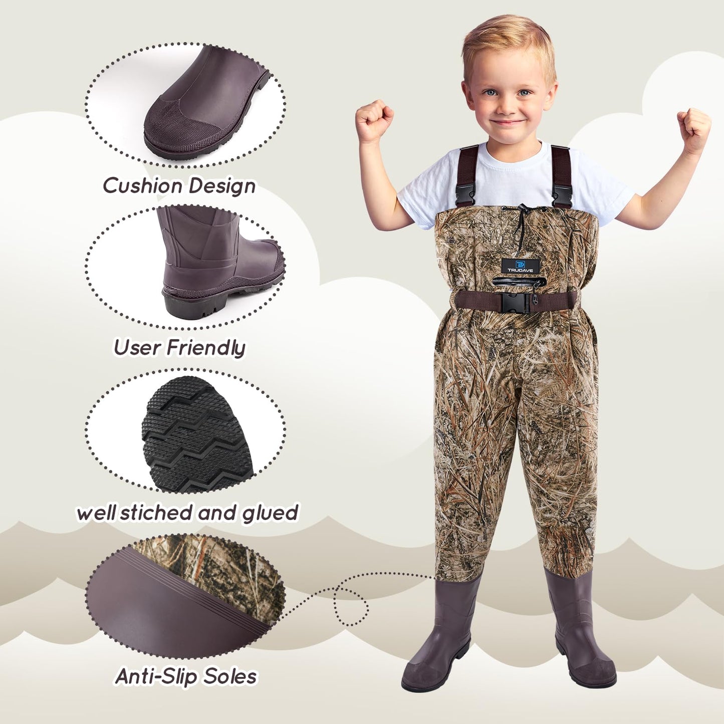 Trudave Chest Waders for Kids with Boots, Waterproof Youth Waders for Children, Lightweight Waiters for Fishing & Hunting