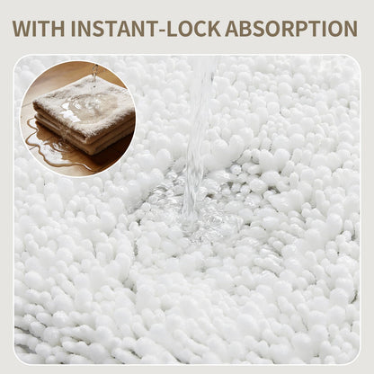 Ruggnovea Bathroom Rugs Non Slip Washable 32x20, Extra Thick Soft Chenille Absorbent Bath Mat, High Density Barrier Non Slip Backing, Quick Dry Plush Shaggy Floor Carpet for Tub&Shower, White