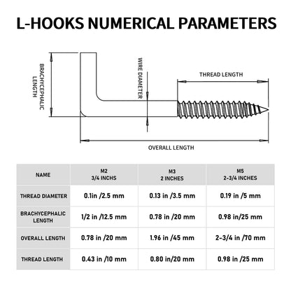 soimuk 304 Stainless Steel 3/4 in Screw-in Hooks 100 Pcs,7 Shape Screw Hooks,Small Hooks l Shaped Screw in Hooks for Hanging
