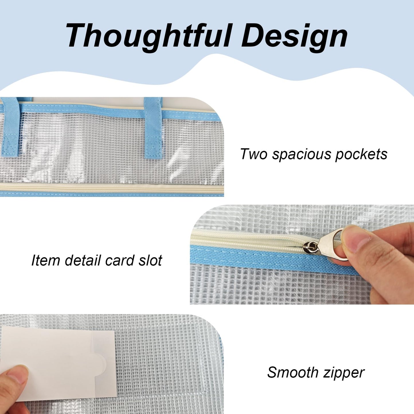 Daxolanz Jumbo Craft Project Bag 16.5”x16.5” – Portable See-Through Mesh Sewing Organizer with Handles & Zipper, Ideal for Quilting, Knitting, Needlepoint, Embroidery & Art Projects (Blue)