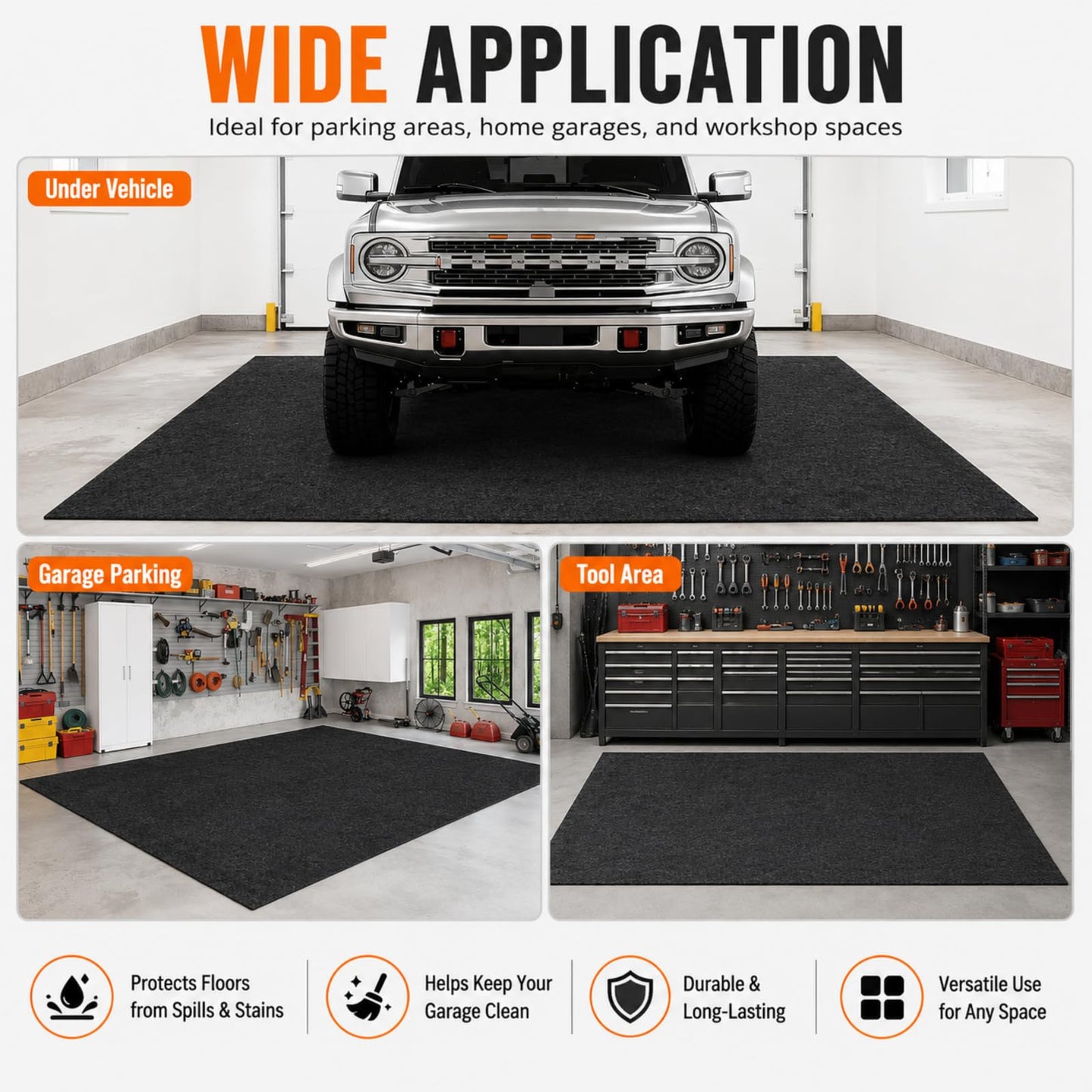 Extra Large Garage Floor Mat 8.8×22 FT – Heavy Duty Non‑Slip Waterproof Parking & Driveway Floor Mat, Reusable Garage Carpet Protection Rug for Garages, Driveways & Parking Lots