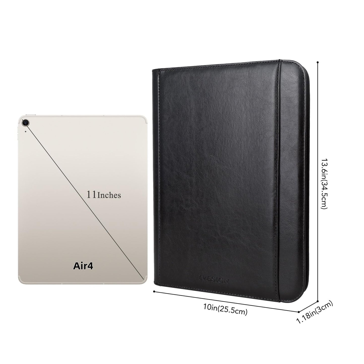 IVESIGN Faux Leather Portfolio Padfolio Organizer with Calculator, Writing Pad, Zipper Closure, Tablet Sleeve, Clipboard with Storage, Document Organizer, Business Card Holder, Note Pads-Black