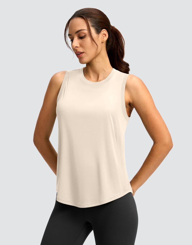 SANTINY Women's Sleeveless Workout Tops Lightweight Tennis Yoga Athletic Running Shirts Racerback Tank Tops for Women (Cream_M)