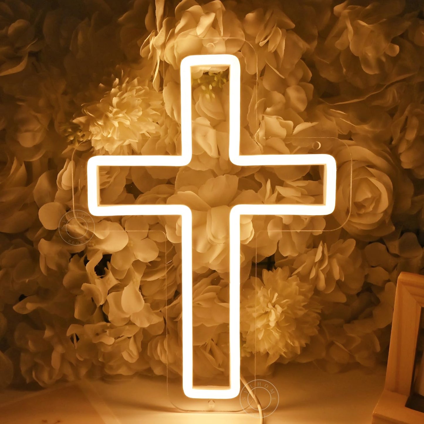 SYLHOME Cross Led Neon Light Sign Kids Bedroom Nursery Wall Sign Decor Christening Baby Shower Wedding Birthday Party Backdrop 11.8" X 8.66" USB
