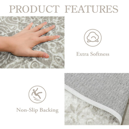 Lahome Medallion Round Rug - 5ft Machine Washable Round Bedroom Rugs Grey Non-Slip Throw Round Rugs for Living Room Vintage Distressed Circle Dinning Room Rug Large Round Carpet for Kitchen Office