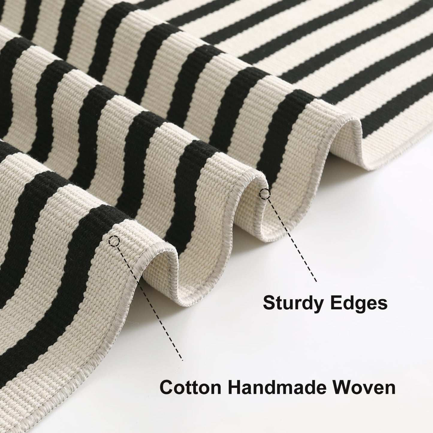 OJIA Washable Area Rugs 4'x6', Black and Cream Outdoor Rug Cotton Woven Entryway Rugs Indoor Striped Patio Rugs Carpet Large Area Rugs for Bedroom/Porch/Deck/Backyard/Home Outside Entrance Decor