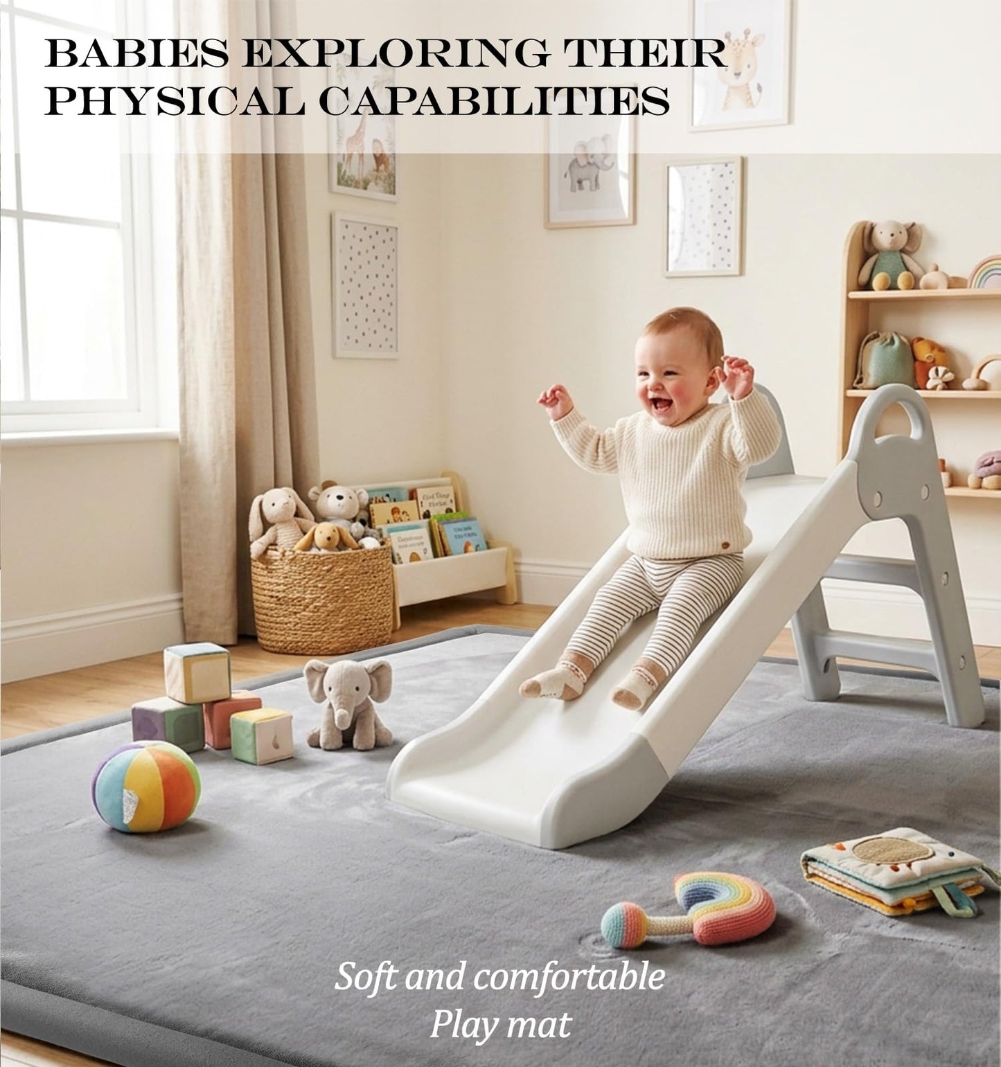 AEOCOO 50x50 Playpen Mat 1.3" Thick Memory Foam Baby Play Mats for Infants Floor Crawling, Toddlers Tummy Time, CloudSoft Velvet Non Slip Cushion, Play Pen, Living Room, Playroom, Tatami Style, Grey