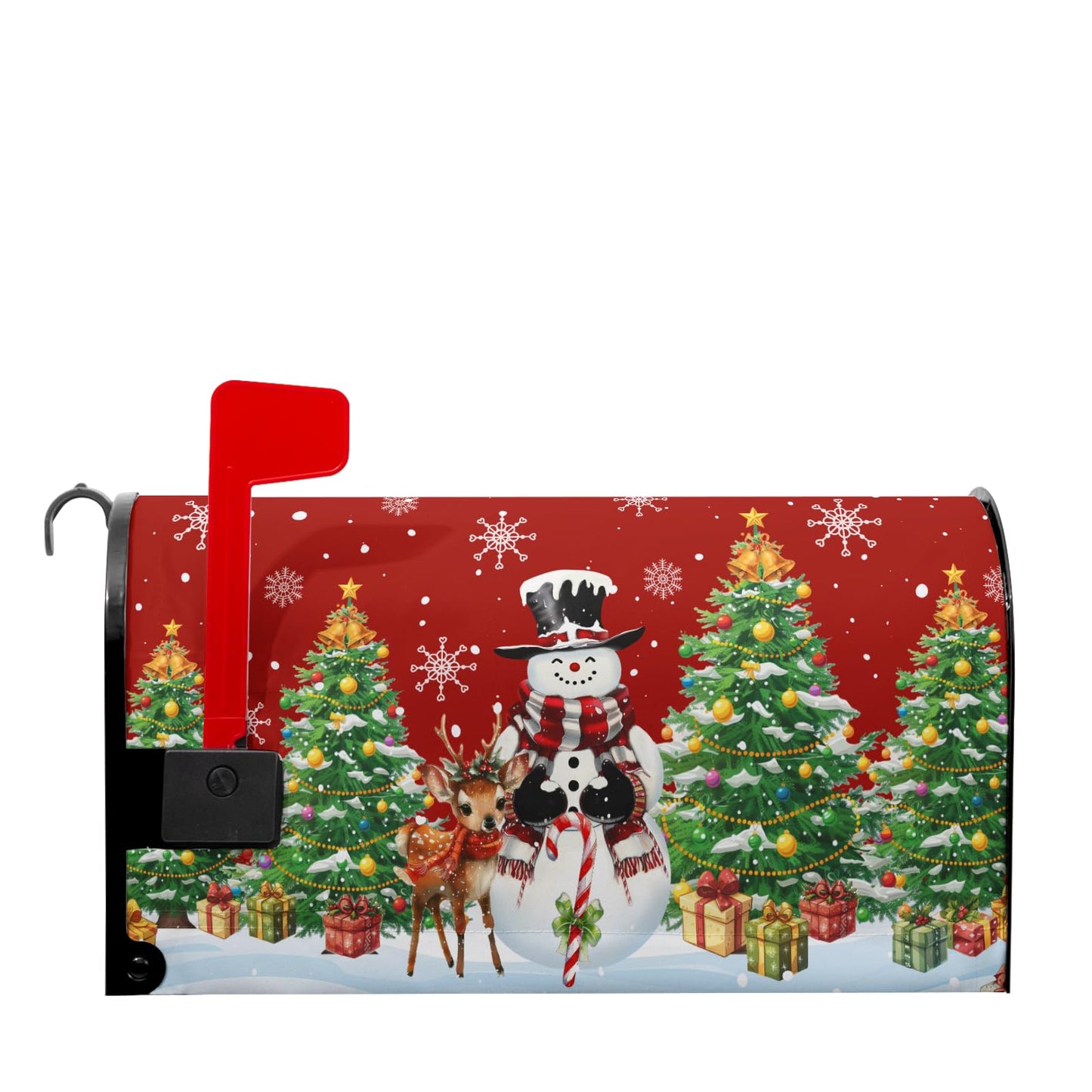 Anyako Christmas Snowman and Green Tree Mailbox Cover Snowflakes Red Mailbox Covers Magnetic Standard Size 21" X 18" Winter Xmas Mailbox Wrap Post Letter Box Cover Decor for Home Outdoor Yard Garden