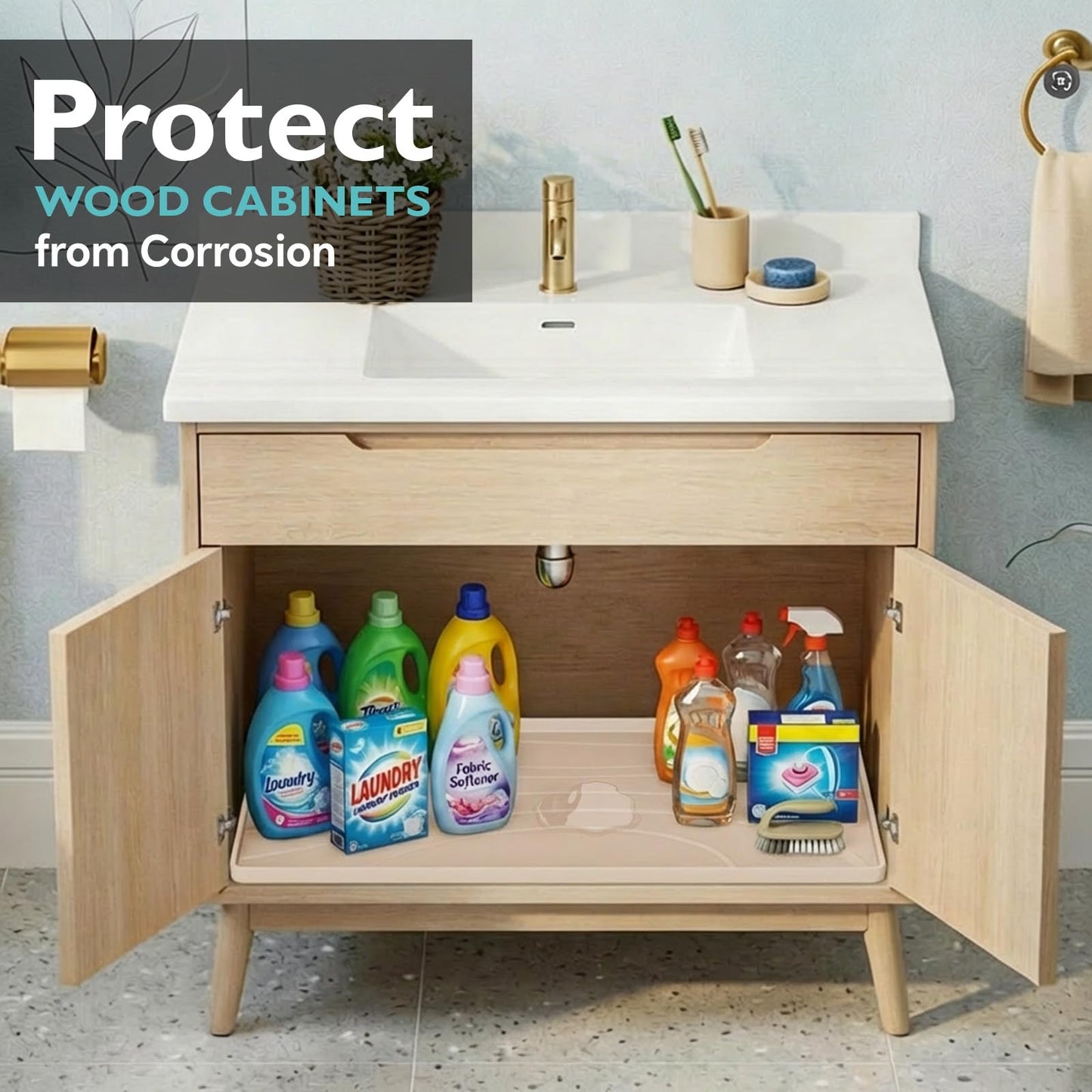Under Sink Mat 31" x 22", Silicone Under Sink Liner for Kitchen and Bathroom, Waterproof Cabinet Protector Drip Tray, Protects Cabinets from Leaks and Spills