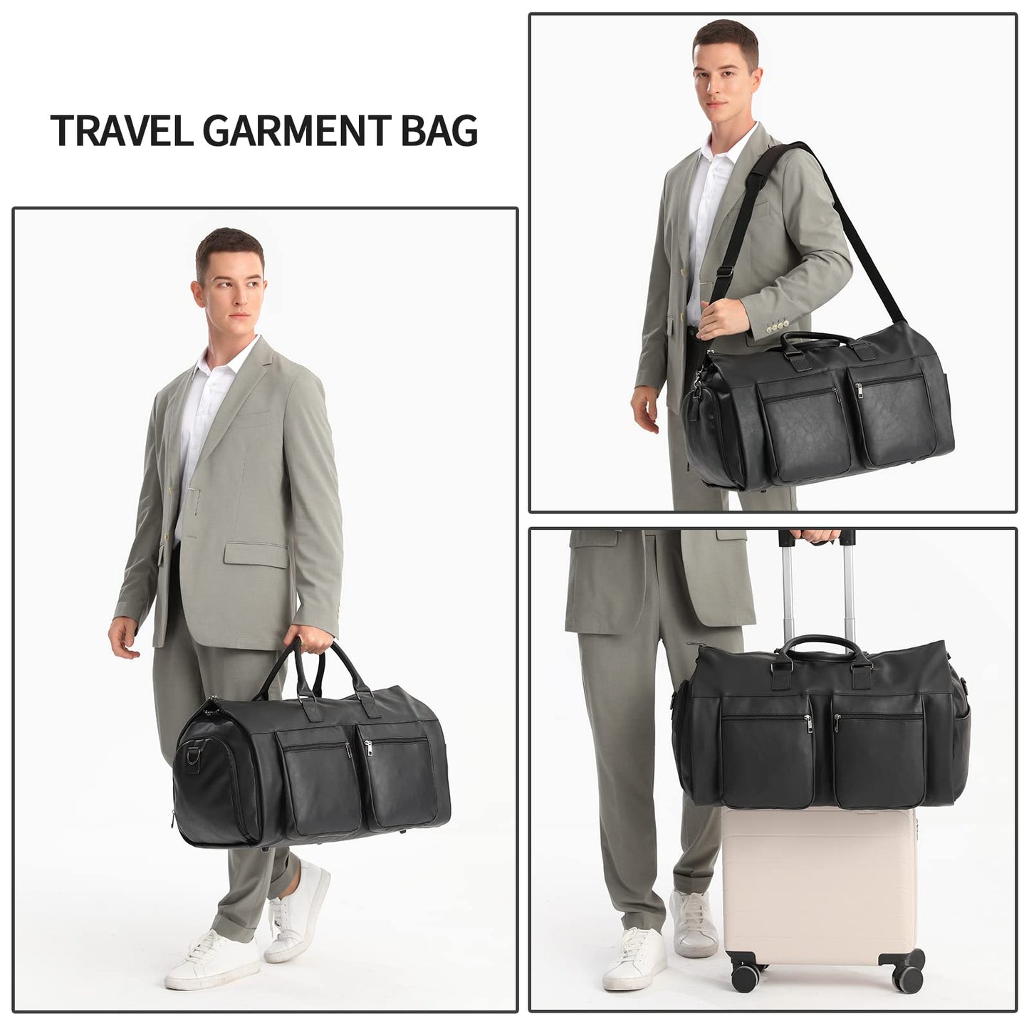 Convertible Travel Garment Bag,Carry on Garment Duffel Bag for Men Women - 2 in 1 Hanging Suitcase Suit Business Travel Bag Black