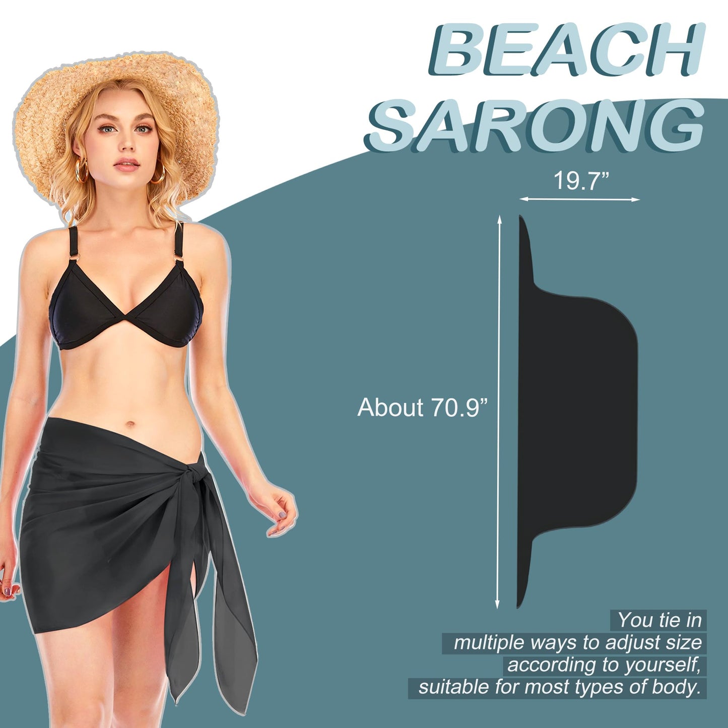 Medsuo Women Beach Sarong Semi-Sheer Chiffon Swimsuit Wrap Skirt Short Sarong Bikini Cover-up for Beachwear Swimwear (Black)