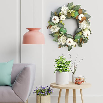 18 Inch Summer Wreaths for Front Door and Leaves Spring Door Wreath with Hydrangea and Maple, Artificial Floral Wreath for Porch, Window Farmhouse Party Holiday Home Decor