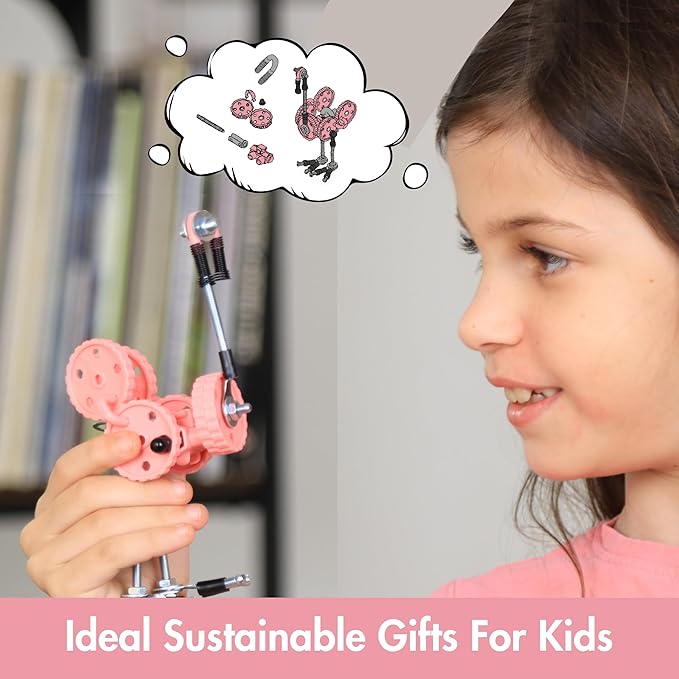 The Off Bits Erector Set: Animal Mini STEM Toys for Kids 6+ Toy Building Sets with Nuts &amp Bolts STEM Building Toys Gifts for Boys and Girls (Pink Flamingo)
