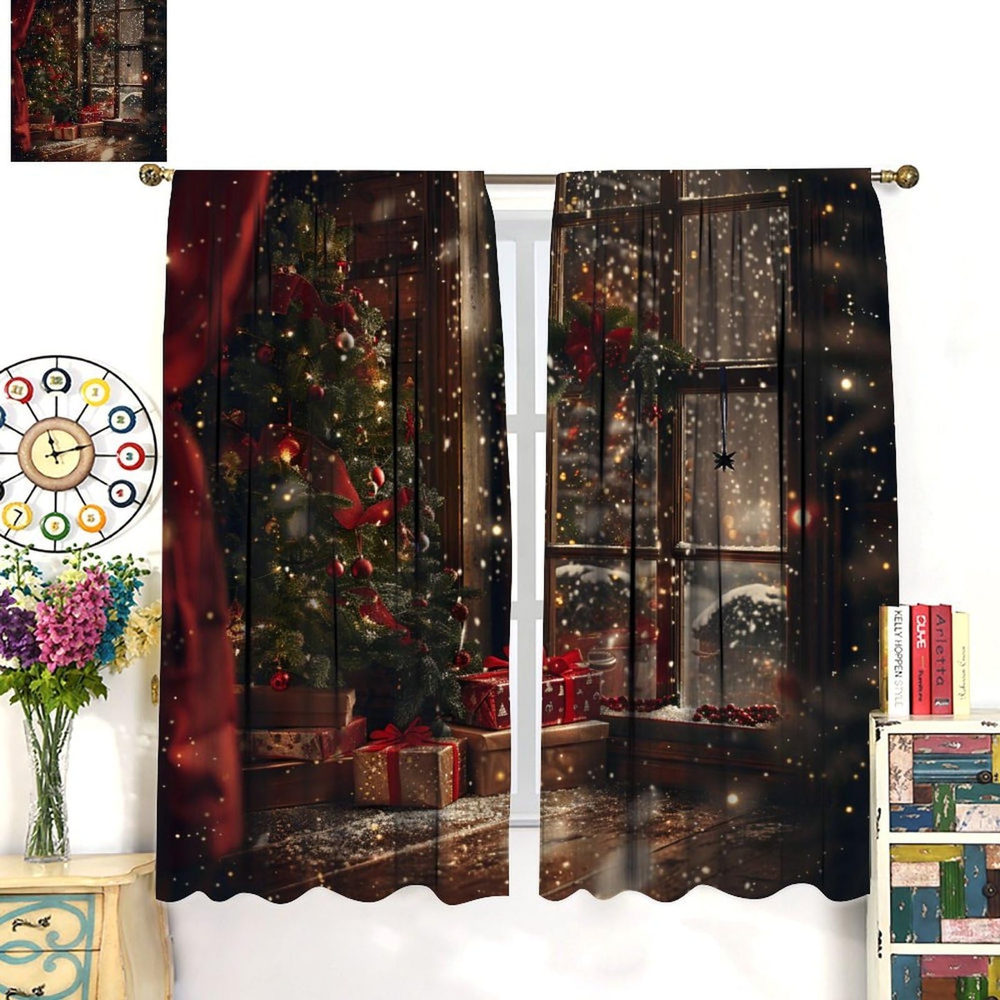 Merry Christmas Curtains Happy New Year Christmas Tree Snowflake for Living Room Bedroom Blackout Decor Window Drapes 52" W X 84" L