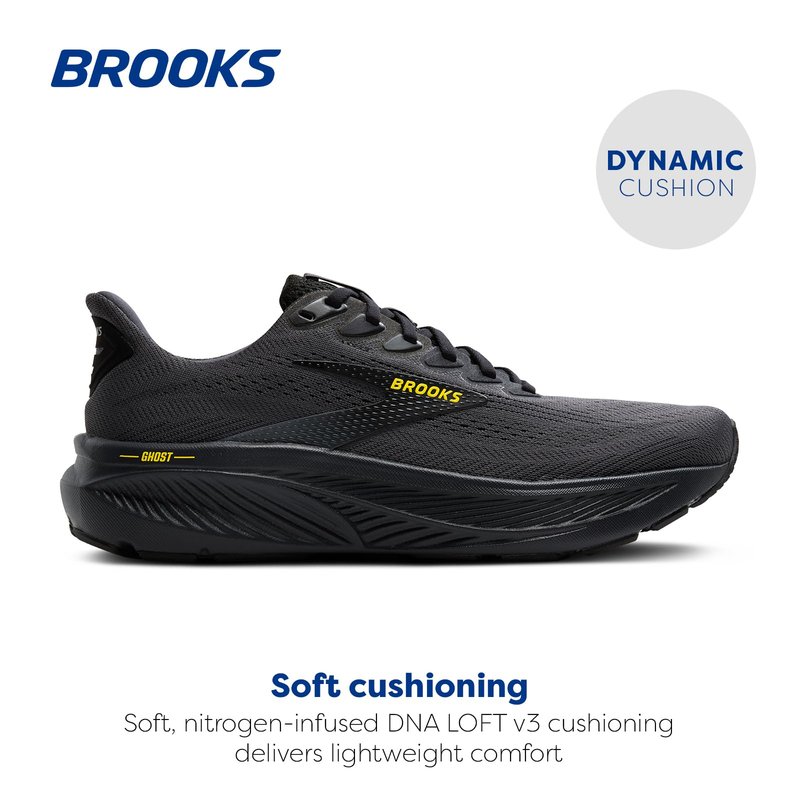 Brooks Men’s Ghost 17 Neutral Running Shoe - Ebony/Black/Yellow - 12.5 Wide