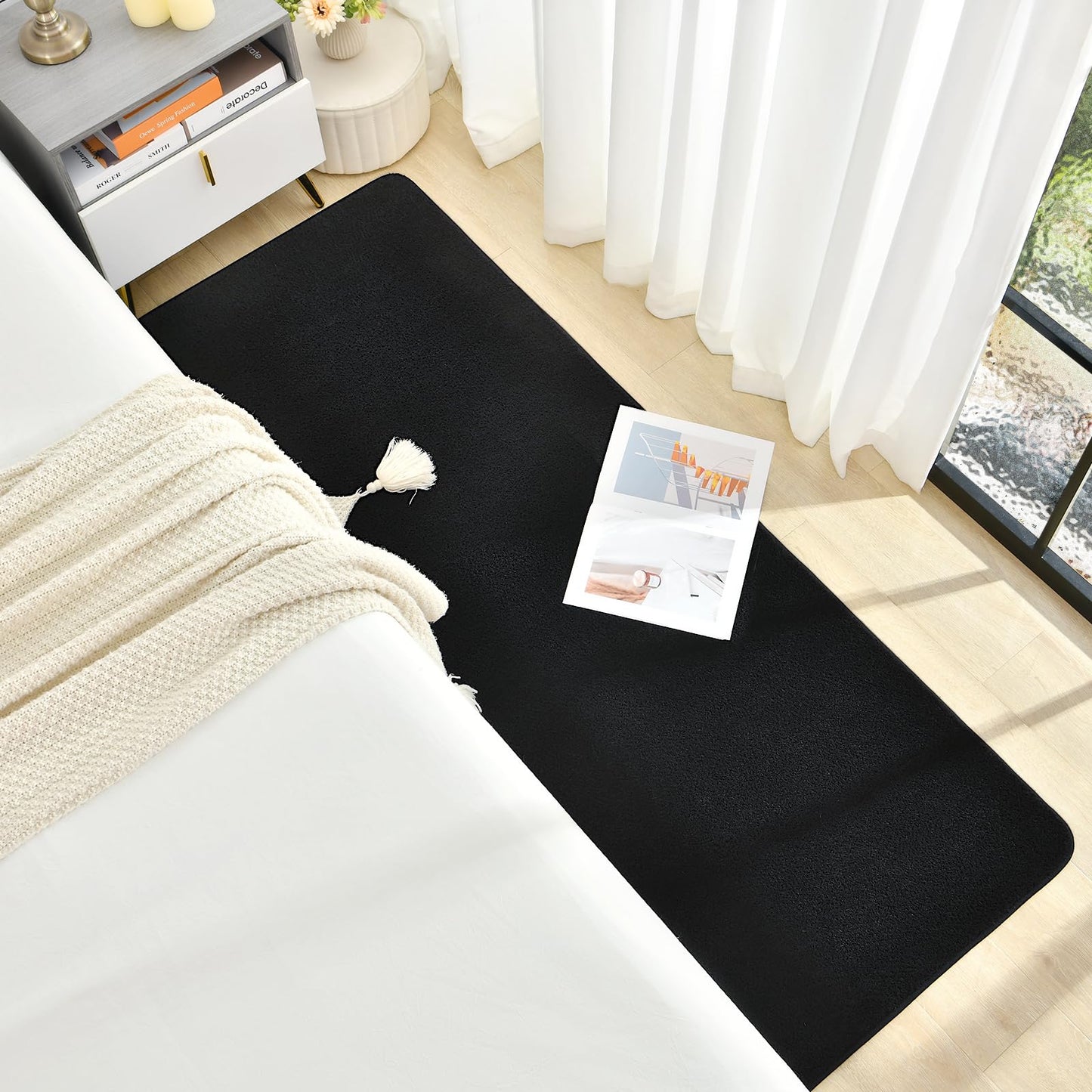 B BENRON Soft Runner Rugs for Bedroom 2x6, Non Slip Runners for Hallway Kitchen Laundry Dorm Washable, Minimalist Low Pile Long Rugs for Boys Men Girls Kids, Black
