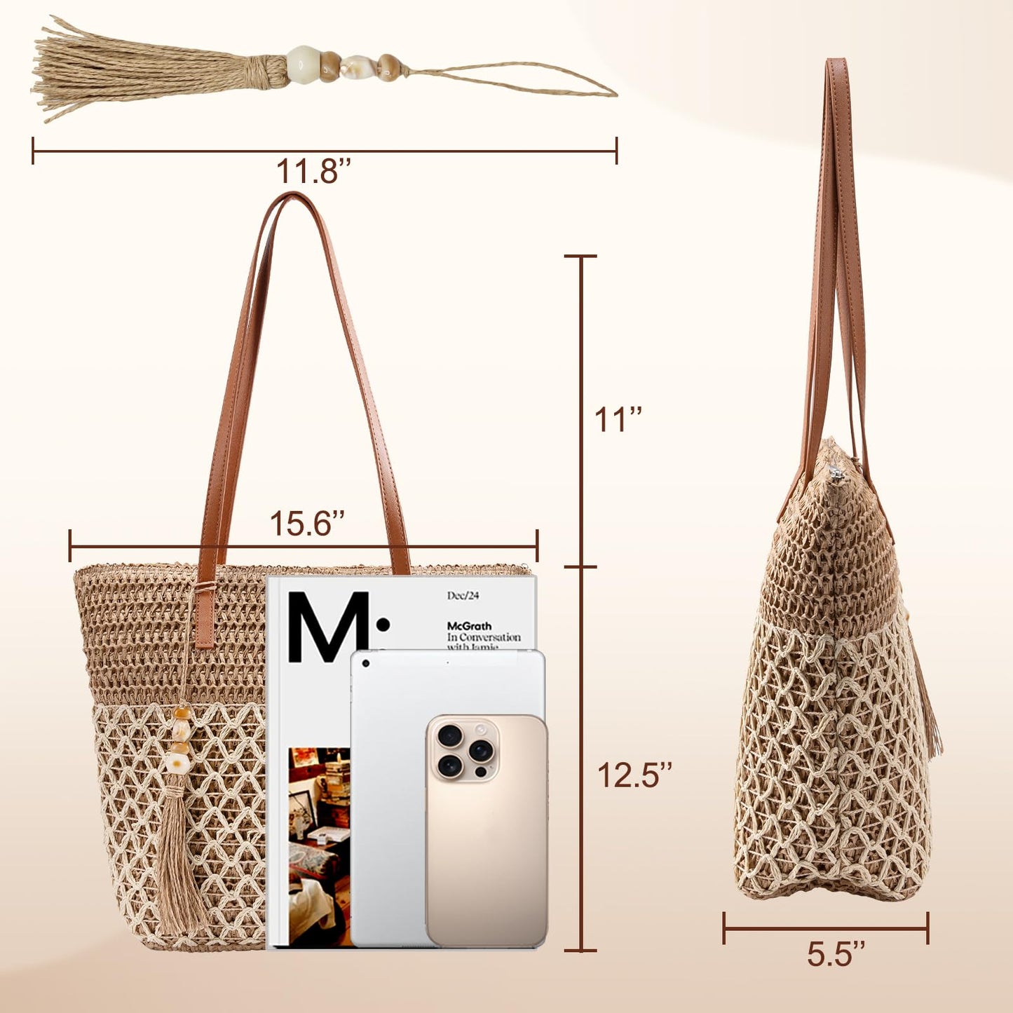 iSamzan Straw Tote Bag for Women: Handwoven Beach Purse with Cutout Design for Travel & Pool Day