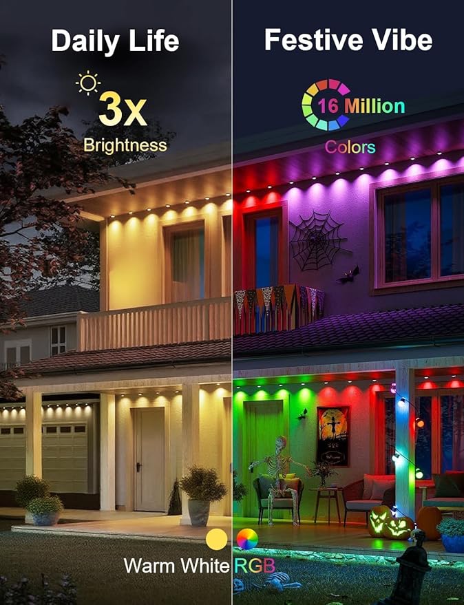 Permanent Outdoor Lights for House, 50ft Smart RGB LED Lights Outside with 16 Million DIY Colors, IP67 Waterproof Eternity Eaves Lighting for Christmas Halloween Holiday Daily Decorations