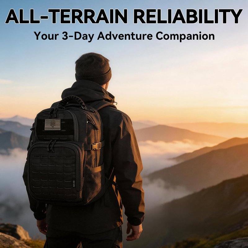AZULDEZ Military Tactical Backpack for Men, Molle EDC Daypack Work Backpack for Trekking, Army 3 Days Assault Pack & Bug Out Bag with Water Bladder Compartment, Hiking Rucksack
