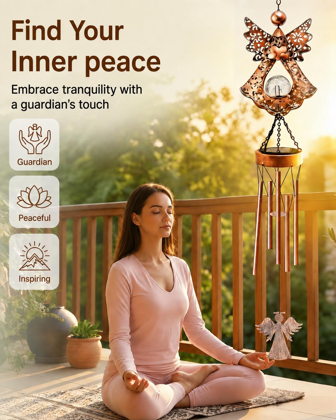 Supdeco Angel Solar Wind Chimes for Outside: Metal Outdoor Memorial Decor