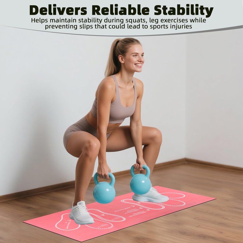 Workout Squat Pad with Foot Position, Non-Slip & Stabilizing Squat Mat, 31'' X 13.6'' Gym Pad for Squats, Leg Training and Lunges, Portable Mat is the Ideal for Fitness Enthusiasts (Pink)
