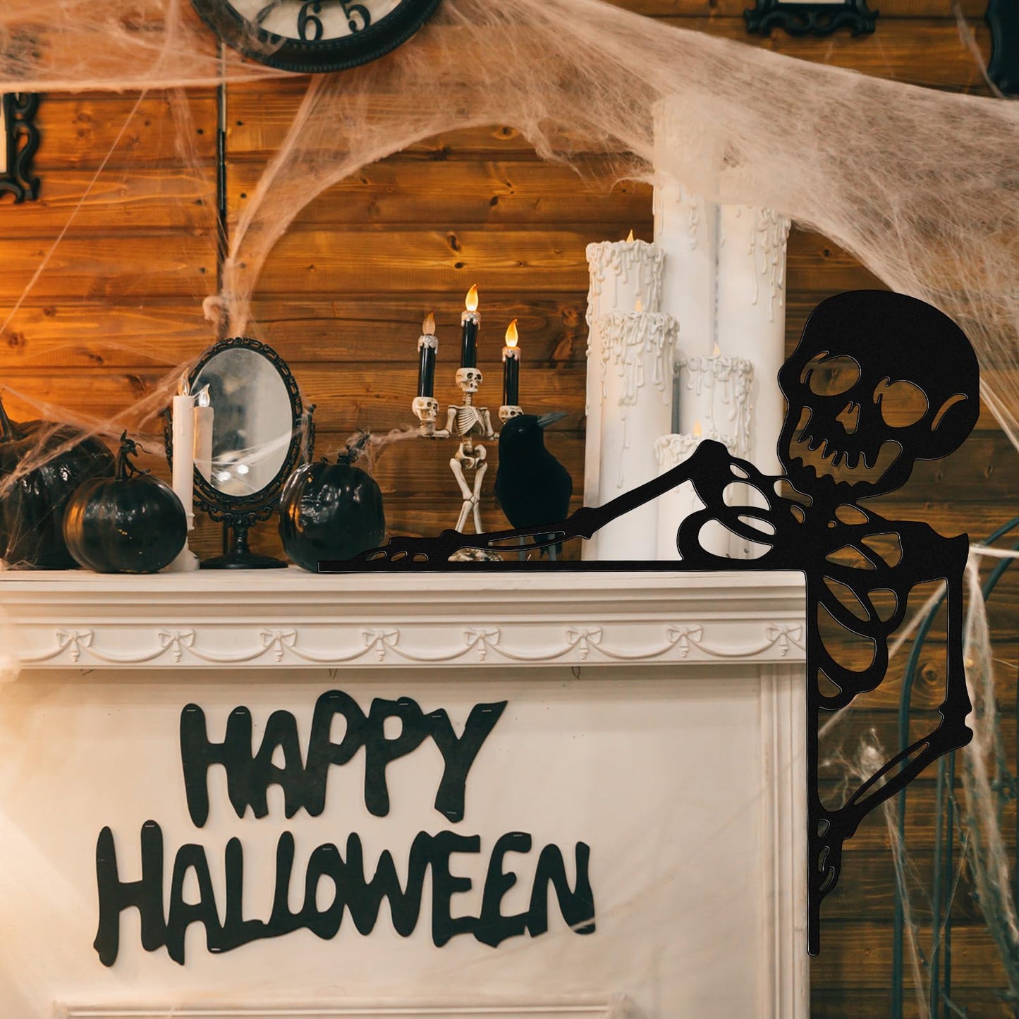 Yaocom Metal Halloween Skeleton Door Topper 11.8" x 11.8" Halloween Door Frame Decoration Gothic Metal Skull Sign for Corner Cabinet Shelf Window Wall Ornaments Day of The Dead Home Office Kitchen