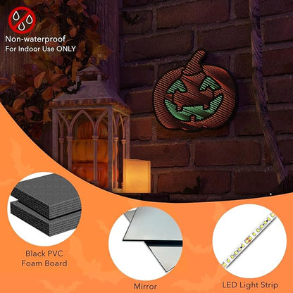 Halloween Pumpkin Night Lights, 12.2" x 16.54" 3D Infinite Mirror Pumpkin Light, LED Lighted Halloween Indoor Decoration for Kids Party Windows Doors Walls, Battery/USB & Plug-in Lights Sign
