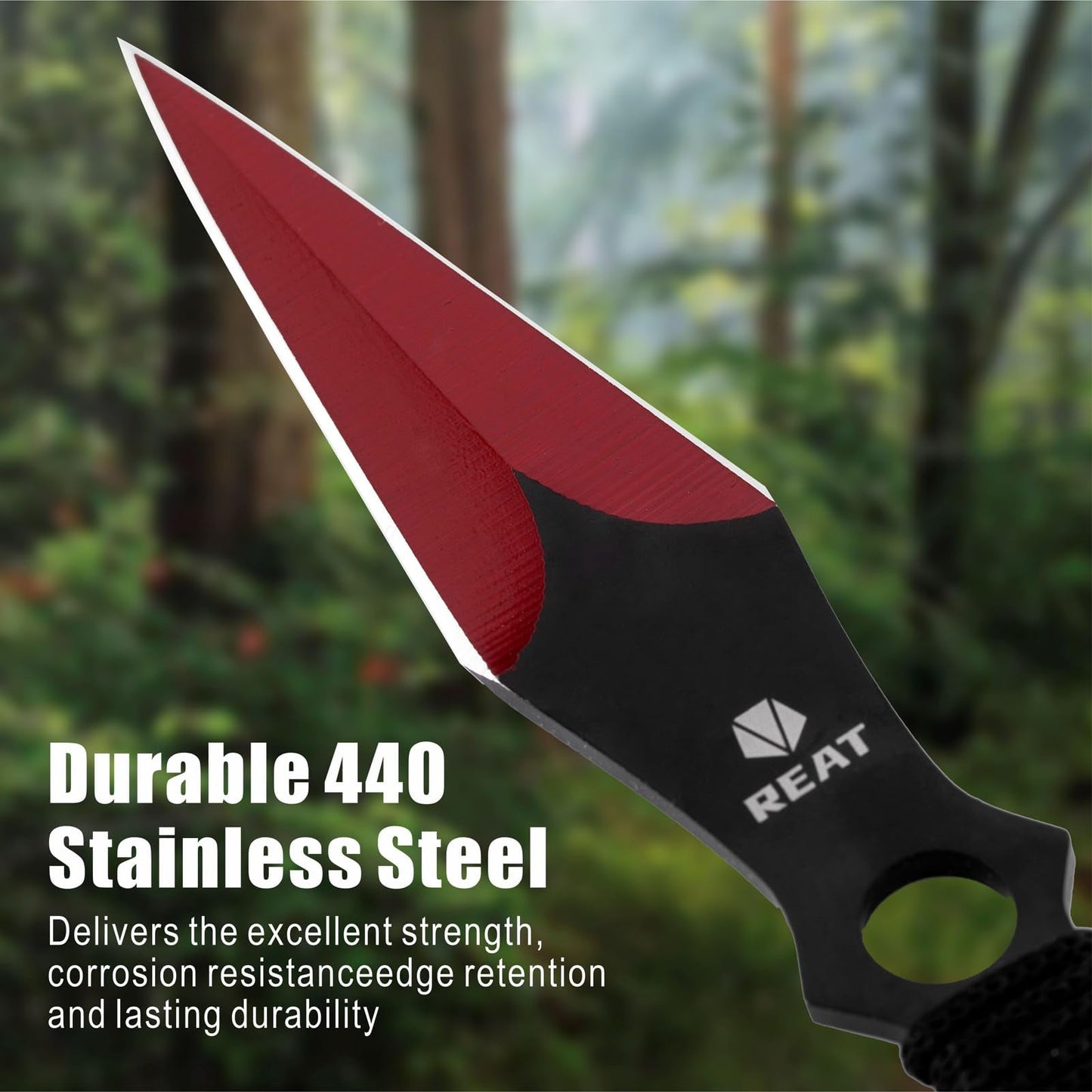 REAT Throwing Knives - 12 Piece, 6.5" 440 Stainless Steel with Cord-Wrapped Handle, Includes Nylon Carrying Case for Safe Storage,Ninja Kunai Knives for Competition,Recreation,Gifts for Men,Women (Red)