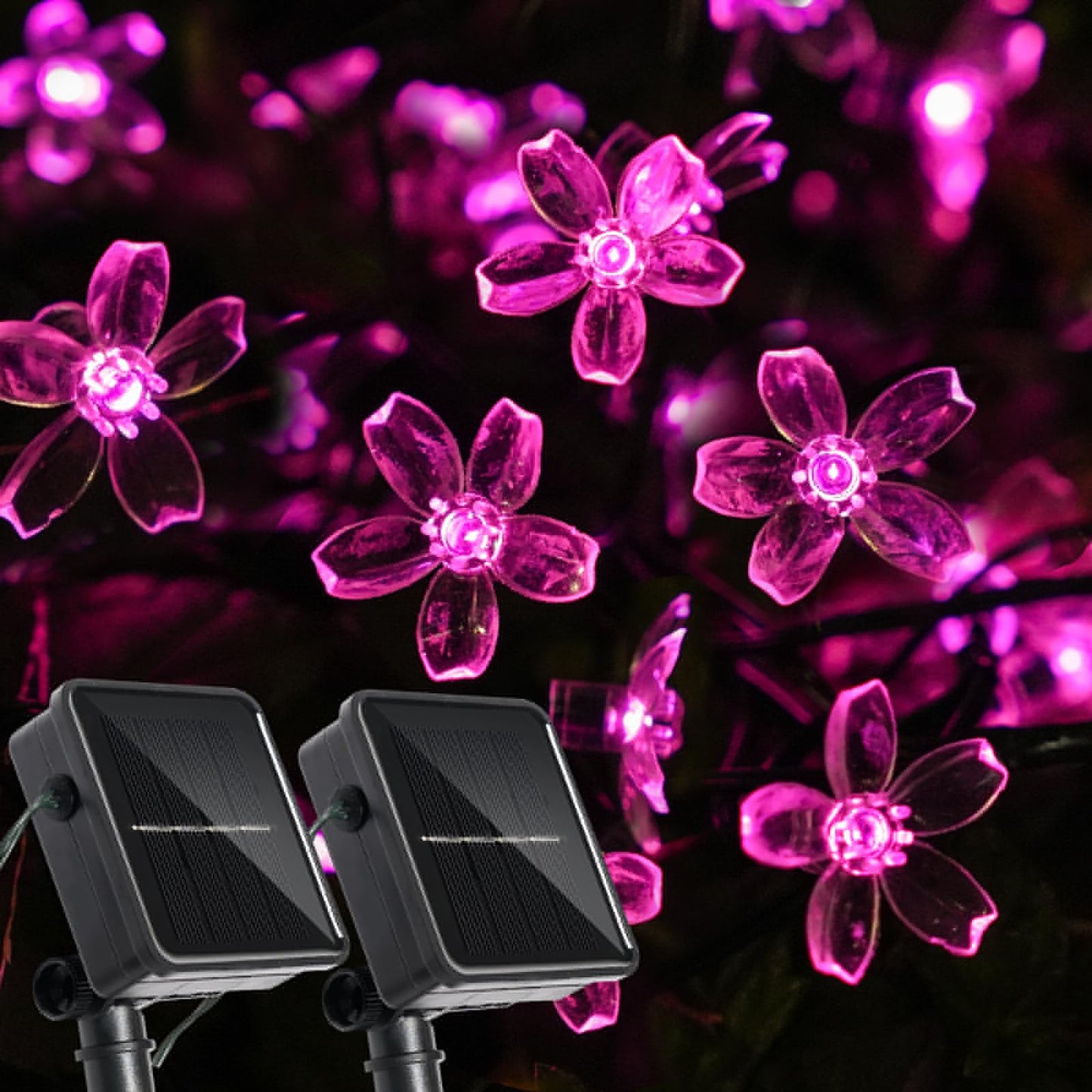 Vruxuri 2 Pack Total 52FT 120 LED Solar String Lights Outdoor Waterproof Flower Fairy Lights for Garden Fence Patio Yard Christmas Tree Lawn Wedding Party Decor, Pink
