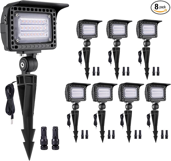 Gardenreet Landscape Wall Wash Lights - Low Voltage Flood LED Light, 12V 5/10/15/20W & 3 Color Temperature Selectable, Outdoor Waterproof Aluminum Black Lighting for Patio Yard Wall 8 Pack